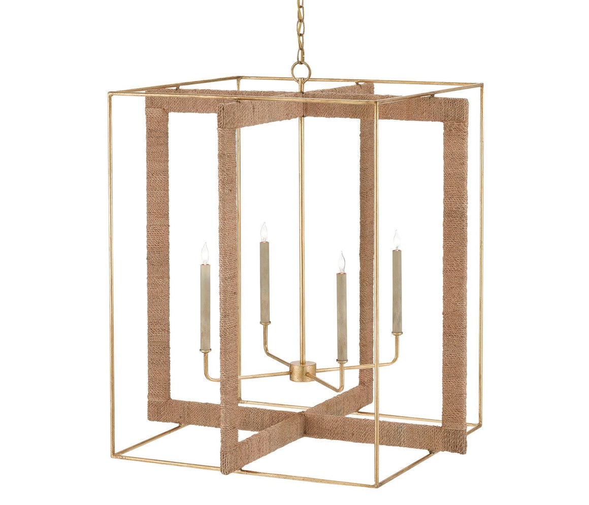 Currey and Company Wrought Iron & Rope Box Chandelier