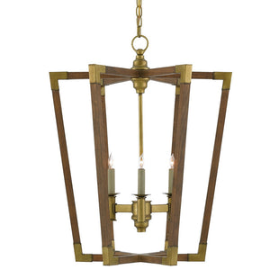 Currey and Company Small Mid Century Chandelier – Wood & Brass
