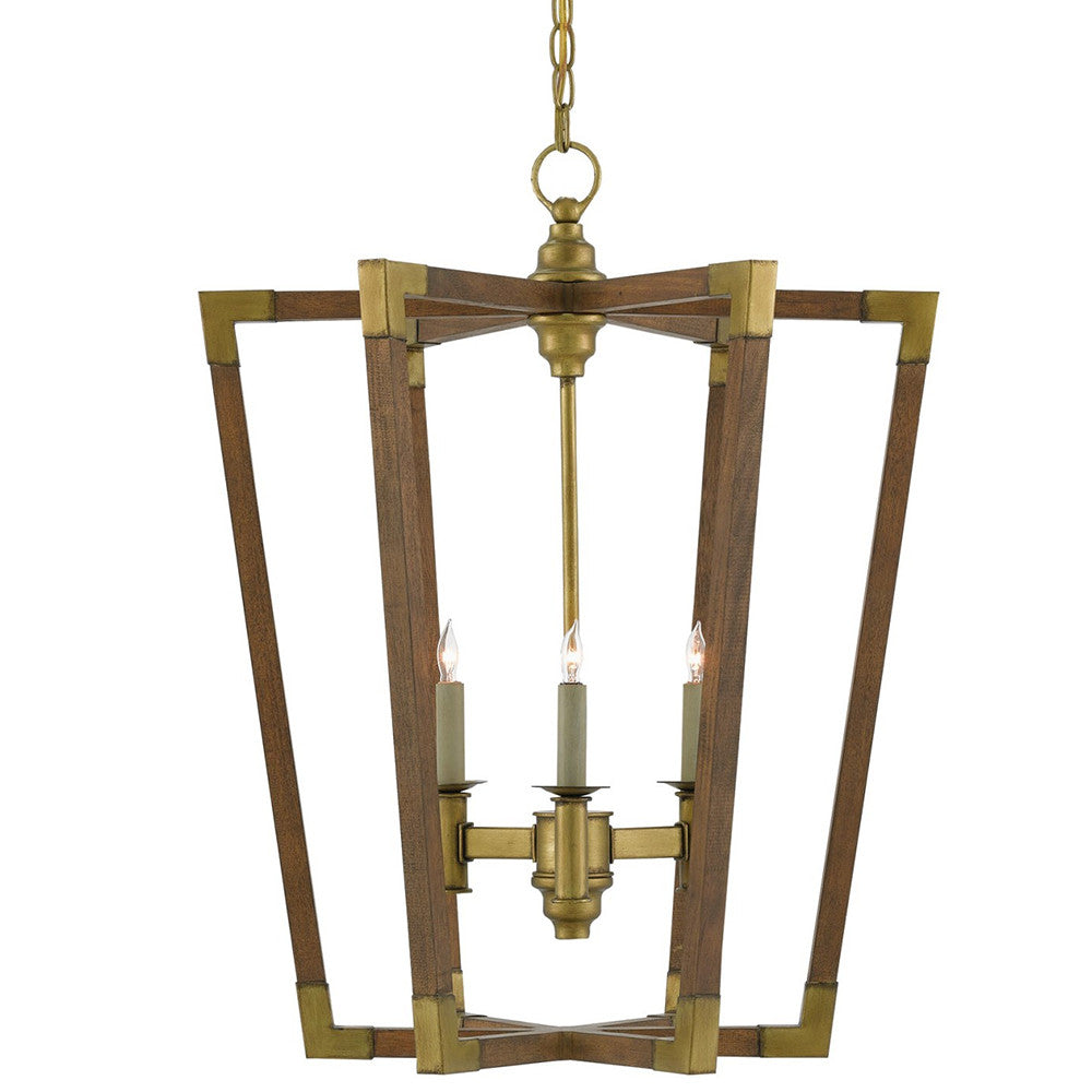 Currey and Company Small Mid Century Chandelier – Wood & Brass
