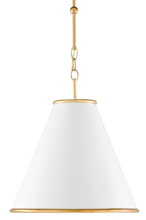 Currey and Company Pierrepont White Small Pendant - Painted Gesso White/Contemporary Gold Leaf/Painted Gold