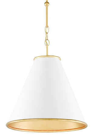 Currey and Company Pierrepont White Small Pendant - Painted Gesso White/Contemporary Gold Leaf/Painted Gold