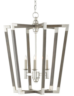 Currey and Company Bastian Medium Gray Lantern - Chateau Gray/Contemporary Silver Leaf