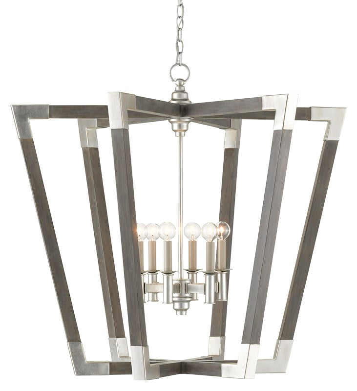 Currey and Company Bastian Large Gray Lantern - Chateau Gray/Contemporary Silver Leaf