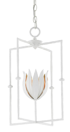 Currey and Company Tulipano Lantern - Gesso White/Contemporary Gold Leaf