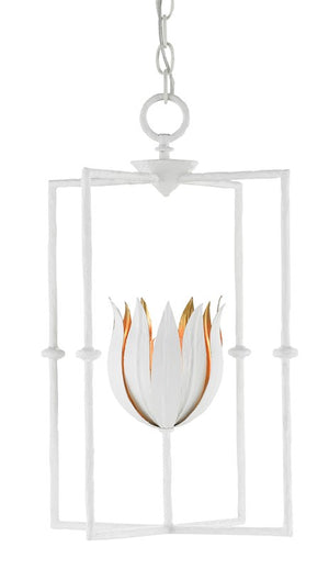 Currey and Company Tulipano Lantern - Gesso White/Contemporary Gold Leaf