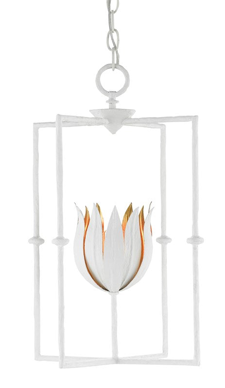 Currey and Company Tulipano Lantern - Gesso White/Contemporary Gold Leaf