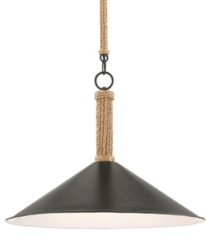 Currey and Company Ocracoke Pendant - Sugar White/Blacksmith/Natural Rope