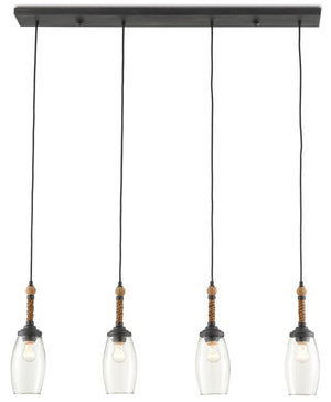 Currey and Company Hightider Rectangular Chandelier - French Black/Natural Rope
