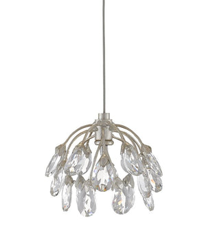 Currey and Company Crystal Bud 1-Light Multi-Drop Pendant - Painted Silver/Contemporary Silver Leaf