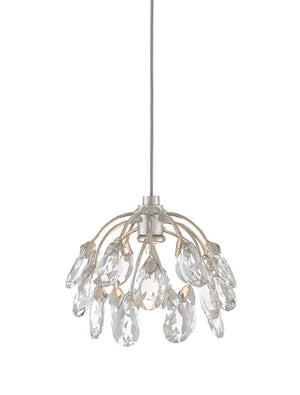 Currey and Company Crystal Bud 1-Light Multi-Drop Pendant - Painted Silver/Contemporary Silver Leaf