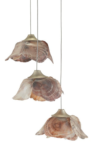 Currey and Company Catrice 3-Light Multi-Drop Pendant - Painted Silver/Contemporary Silver Leaf/Natural Shell