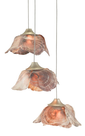 Currey and Company Catrice 3-Light Multi-Drop Pendant - Painted Silver/Contemporary Silver Leaf/Natural Shell