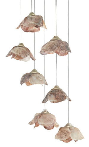 Currey and Company Catrice 7-Light Multi-Drop Pendant - Painted Silver/Contemporary Silver Leaf/Natural Shell