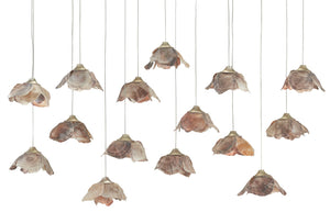 Currey and Company Catrice Rectangular 15-Light Multi-Drop Pendant - Painted Silver/Contemporary Silver Leaf/Natural Shell