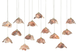 Currey and Company Catrice Rectangular 15-Light Multi-Drop Pendant - Painted Silver/Contemporary Silver Leaf/Natural Shell