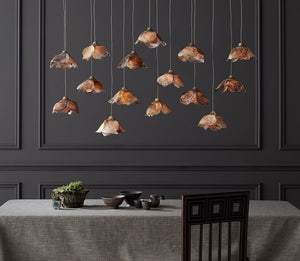 Currey and Company Catrice Rectangular 15-Light Multi-Drop Pendant - Painted Silver/Contemporary Silver Leaf/Natural Shell