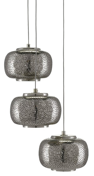 Currey and Company Pepper 3-Light Multi-Drop Pendant - Painted Silver/Nickel