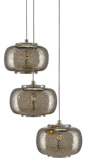 Currey and Company Pepper 3-Light Multi-Drop Pendant - Painted Silver/Nickel