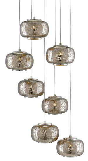 Currey and Company Pepper 7-Light Multi-Drop Pendant - Painted Silver/Nickel
