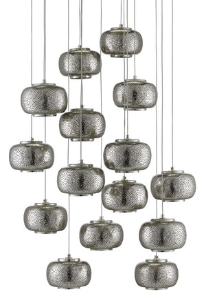 Currey and Company Pepper Round 15-Light Multi-Drop Pendant - Painted Silver/Nickel