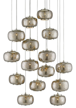 Currey and Company Pepper Round 15-Light Multi-Drop Pendant - Painted Silver/Nickel
