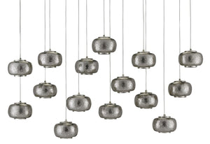 Currey and Company Pepper Rectangular 15-Light Multi-Drop Pendant - Painted Silver/Nickel