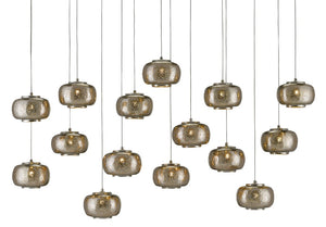 Currey and Company Pepper Rectangular 15-Light Multi-Drop Pendant - Painted Silver/Nickel