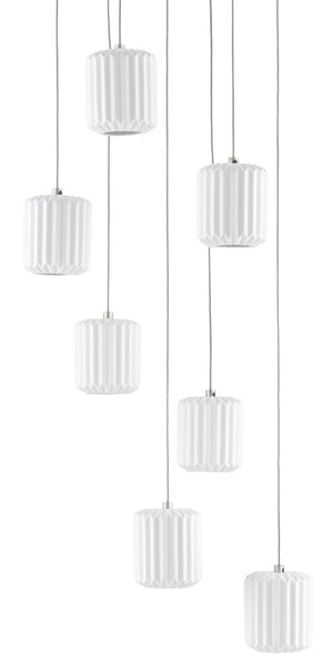 Currey and Company Dove 7-Light Multi-Drop Pendant - Painted Silver/White