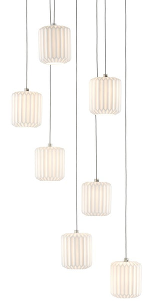 Currey and Company Dove 7-Light Multi-Drop Pendant - Painted Silver/White