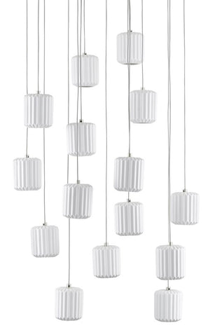 Currey and Company Dove Round 15-Light Multi-Drop Pendant - Painted Silver/White
