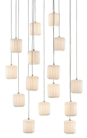 Currey and Company Dove Round 15-Light Multi-Drop Pendant - Painted Silver/White