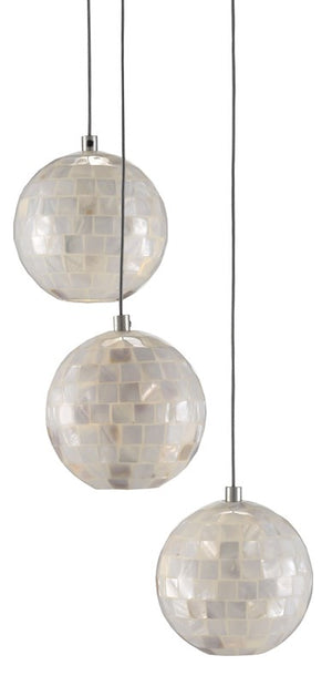 Currey and Company Finhorn 3-Light Multi-Drop Pendant - Painted Silver/Pearl
