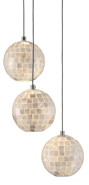 Currey and Company Finhorn 3-Light Multi-Drop Pendant - Painted Silver/Pearl