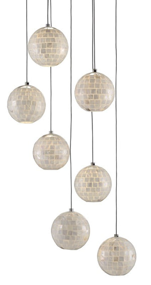 Currey and Company Finhorn 7-Light Multi-Drop Pendant - Painted Silver/Pearl