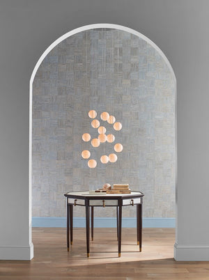 Currey and Company Finhorn Round 15-Light Multi-Drop Pendant - Painted Silver/Pearl