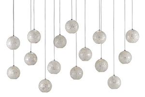 Currey and Company Finhorn Rectangular 15-Light Multi-Drop Pendant - Painted Silver/Pearl