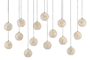 Currey and Company Finhorn Rectangular 15-Light Multi-Drop Pendant - Painted Silver/Pearl