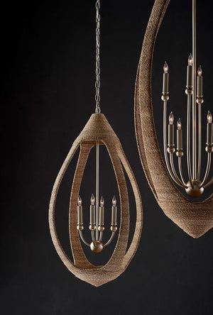 Currey and Company Menorca Chandelier - Natural Abaca Rope/Contemporary Silver Leaf/Smokewood