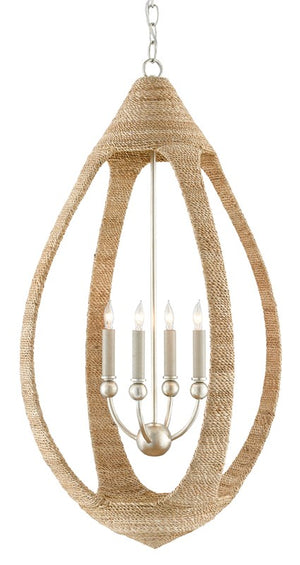 Currey and Company Menorca Chandelier - Natural Abaca Rope/Contemporary Silver Leaf/Smokewood