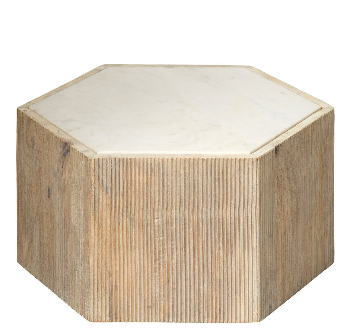 Small Argan Hexagon Table in Natural Wood & White Marble