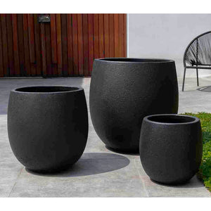 Playa Noche Black Fiber Cement Barrel Planters - Set of 3