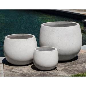 Playa Blanca White Fiber Cement Barrel Planters - Set of 3