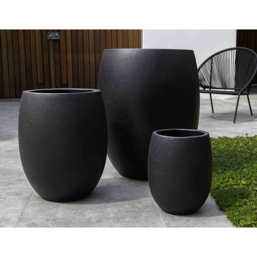 Playa Noche Black Fiber Cement Bullet Planters - Set of 3