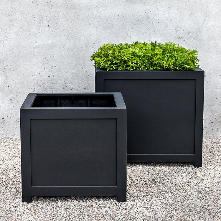 Onyx Black Lite Fiber Clay Square Planter - Small