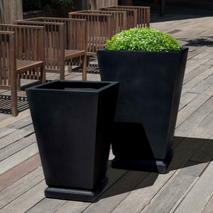 Onyx Black Lite Fiber Clay Taper Planter - Large