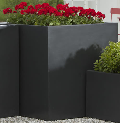 black square outdoor plant pots Lite Fiber Clay Square Planter - Onyx Black