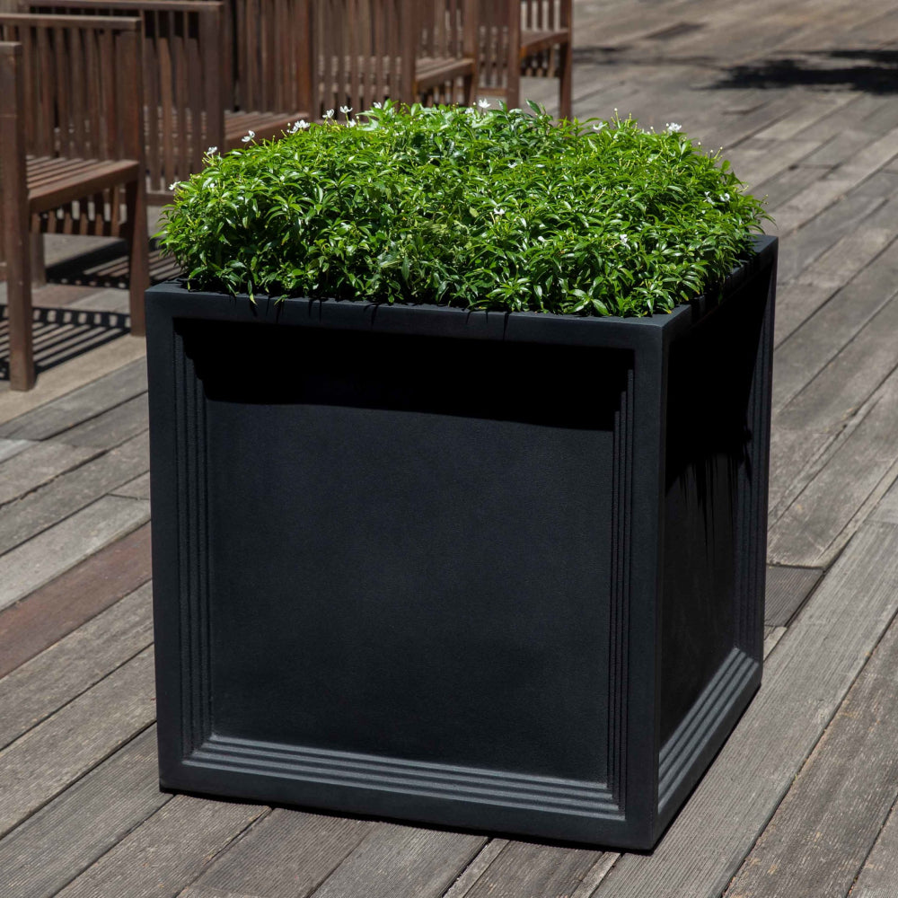 Onyx Black Lite Fiber Clay Square Planter - Available in 4 Sizes
