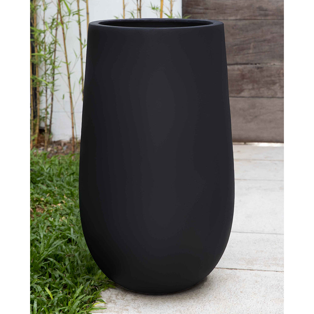 Onyx Black Tall Fiber Clay Planter - Medium