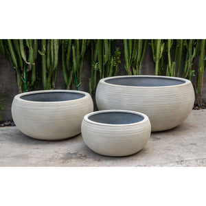 Ivory Lite Fiber Clay Low Bowl Planter - Available in 3 Sizes