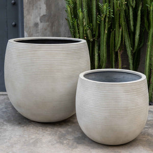 Ivory Lite Fiber Clay Grooved Planter - Available in 2 Sizes